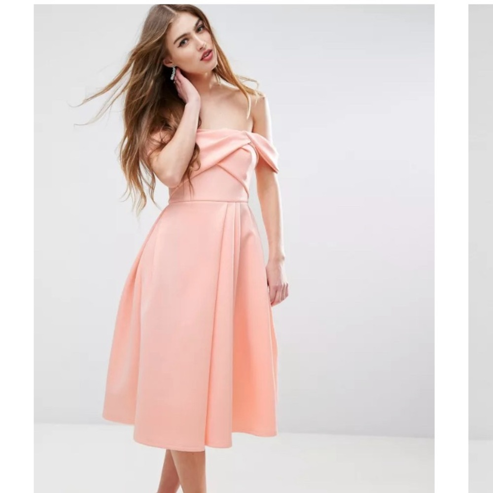 ASOS Fold Detail Bardot Scuba Prom Dress